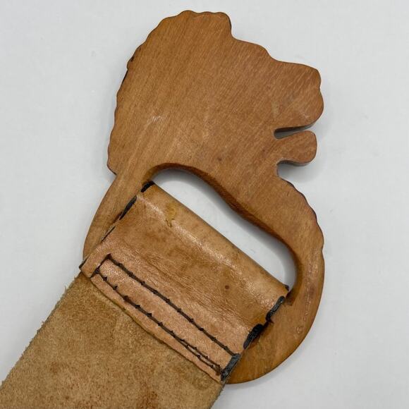 Vintage leather lion head animal paw print belt brown adjustable - Picture 3 of 9